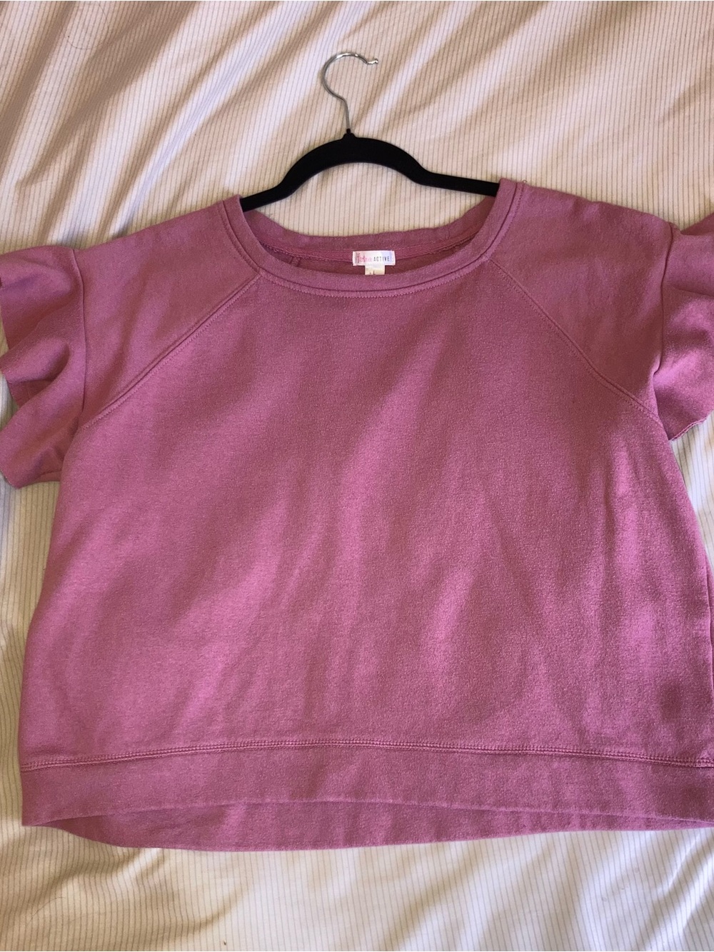 flirtitude Short-Sleeve Crewneck Sweatshirt in Mauve Pink